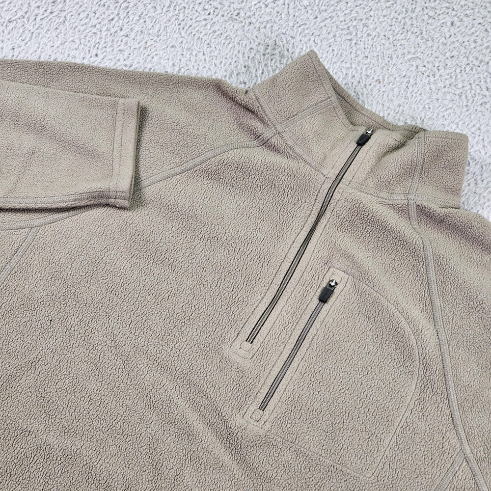 L.L.Bean Sweatshirt Mens Medium Beige Fleece Quarter Zip Chest‎ Pocket Pullover